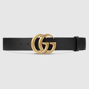 Leather gucci belt with gold double G